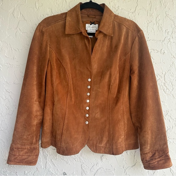 LIVE A LITTLE Jacket Women Medium Suede Leather Western Vintage Boho Country Tan - Picture 2 of 7